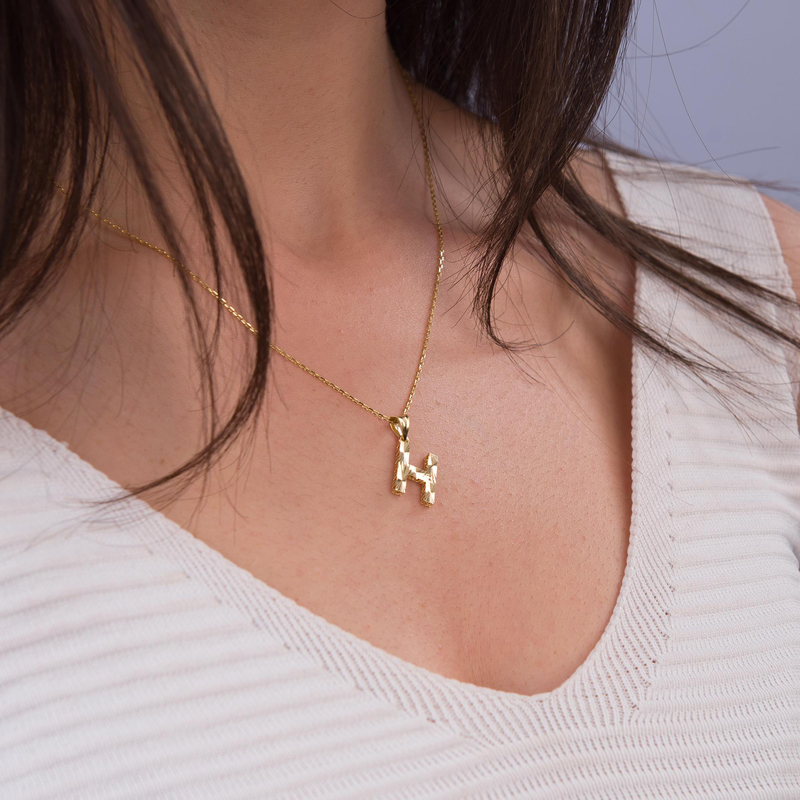 14 Ayar Altın H Harfi Kolye Ucu