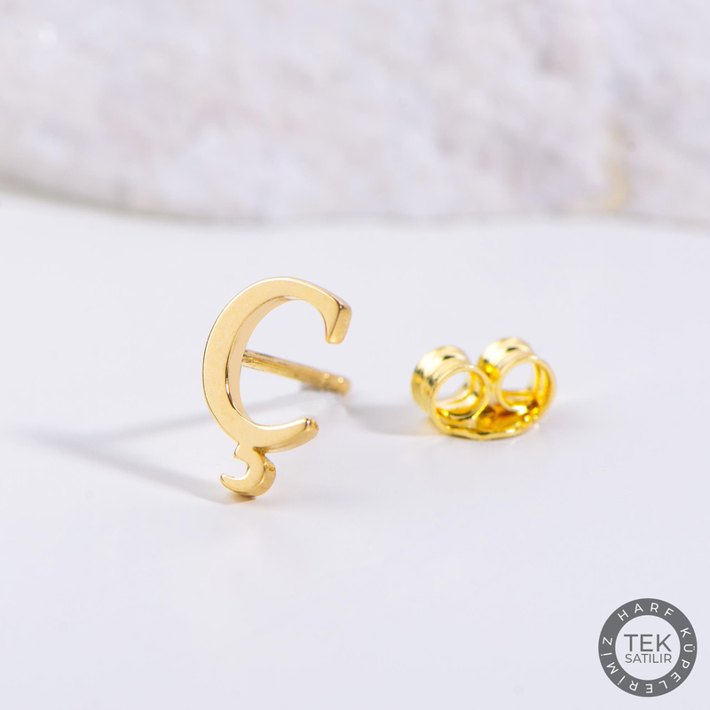 14 Ayar Altın Ç Harf Küpe