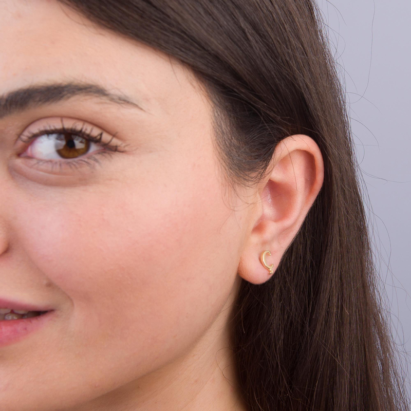 14 Ayar Altın Ç Harf Küpe