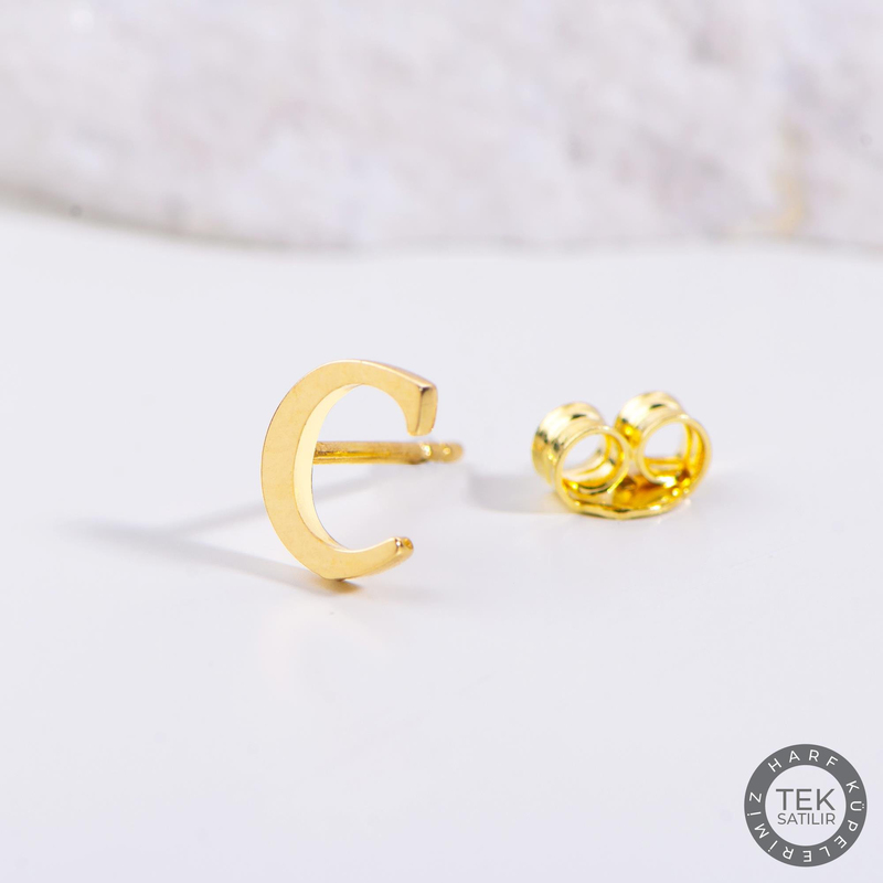 14 Ayar Altın C Harf Küpe