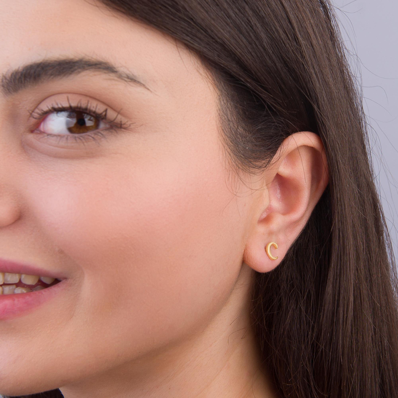 14 Ayar Altın C Harf Küpe