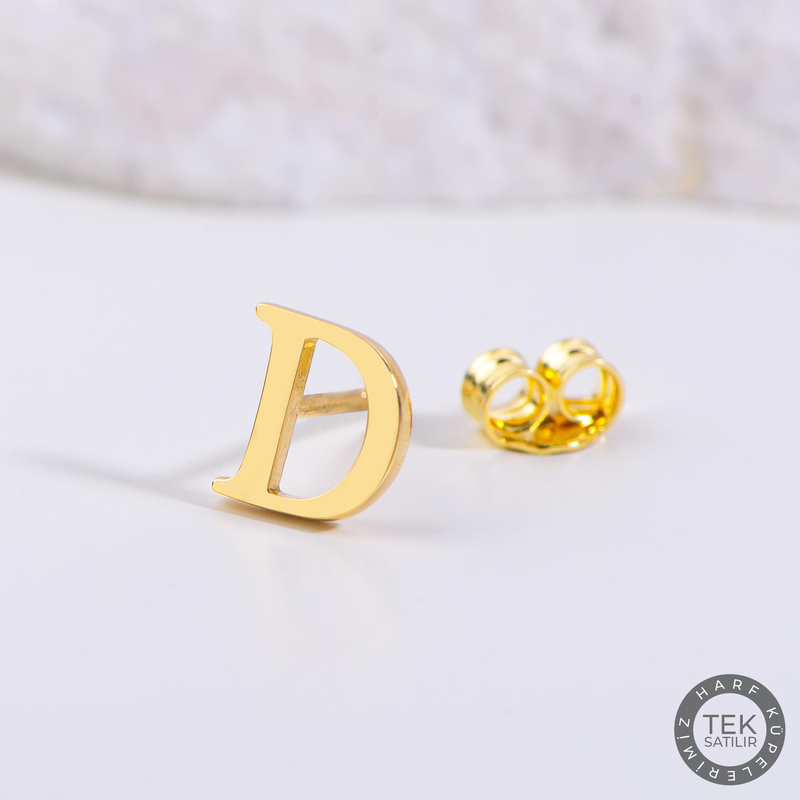 14 Ayar Altın D Harf Küpe