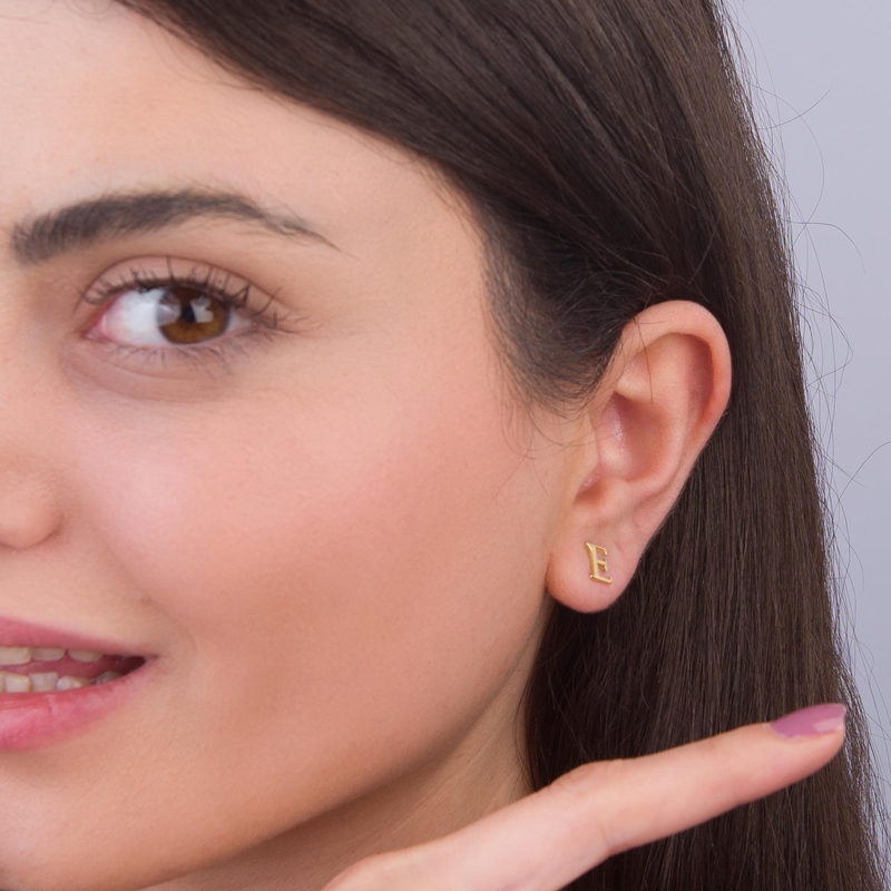 14 Ayar Altın E Harf Küpe