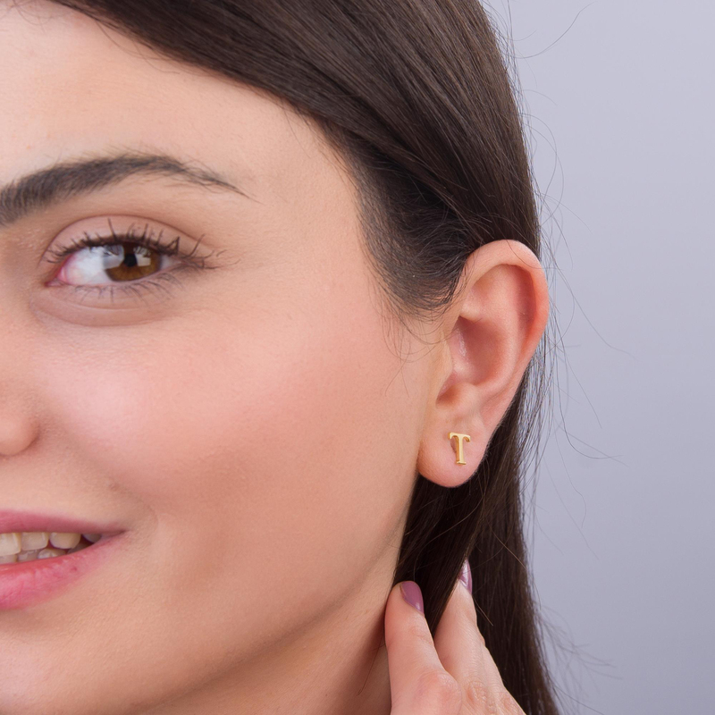 14 Ayar Altın T Harf Küpe