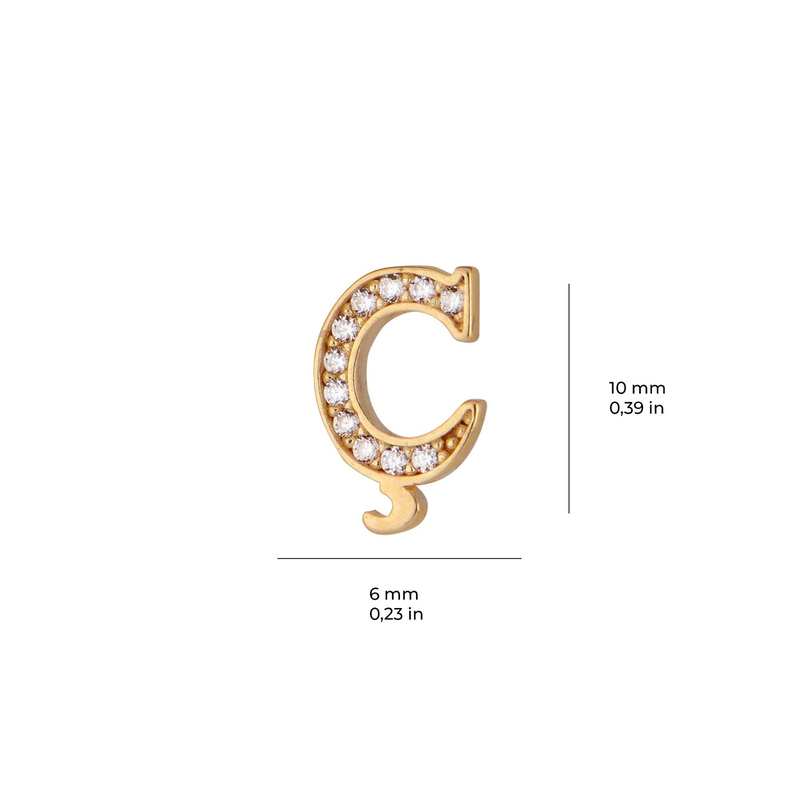 14 Ayar Altın Taşlı Ç Harf Küpe