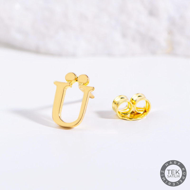 14 Ayar Altın Ü Harf Küpe