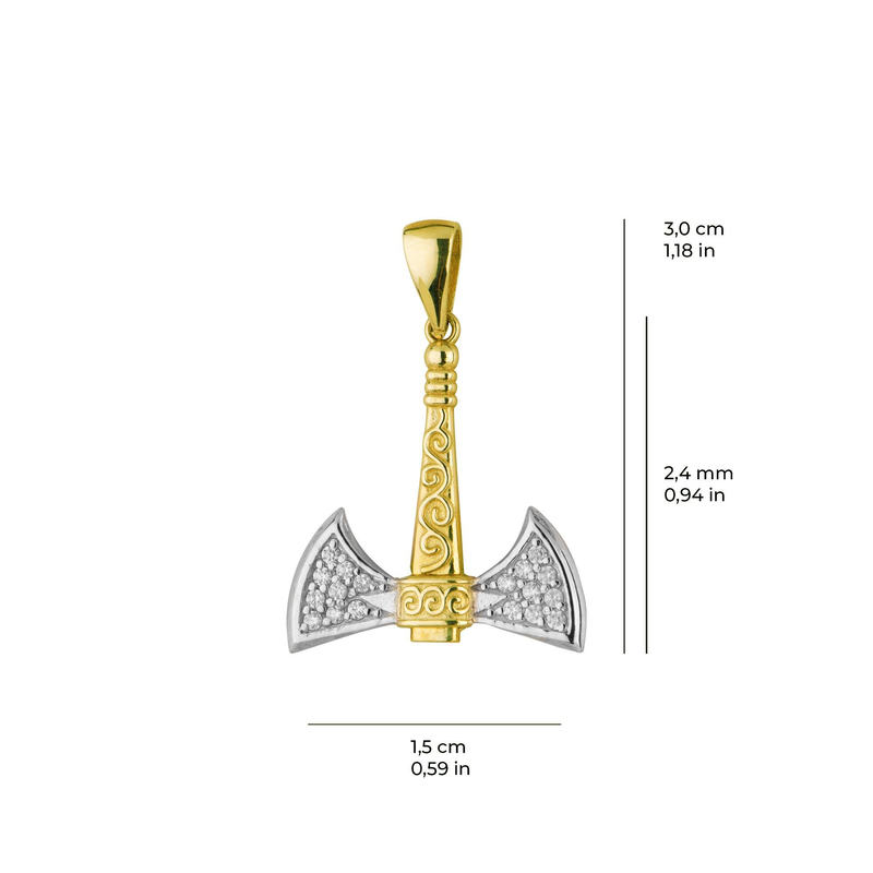 14 Ayar Altın Çift Taraflı Viking Balta Kolye Ucu