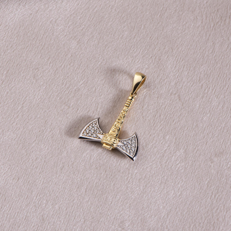 14 Ayar Altın Çift Taraflı Viking Balta Kolye Ucu