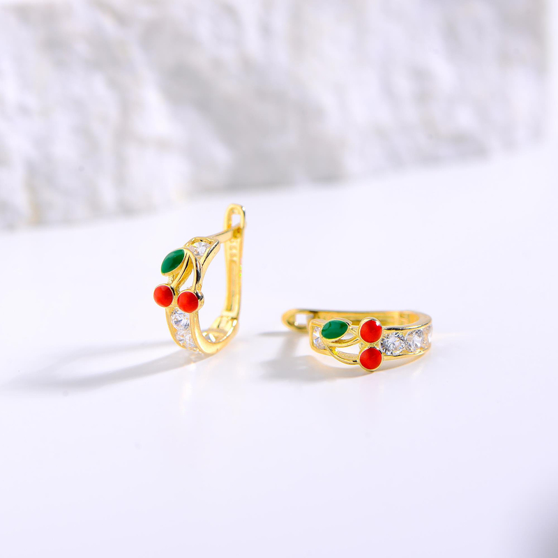 14 Ayar Altın Kiraz Halka Çocuk Küpe