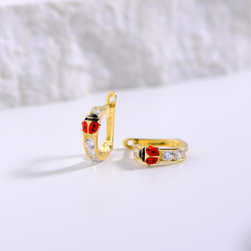 14 Ayar Altın Uğur Böceği Halka Çocuk Küpe