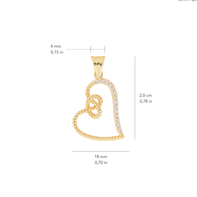 14 Ayar Altın Halat Kalp Taşlı Kolye Ucu