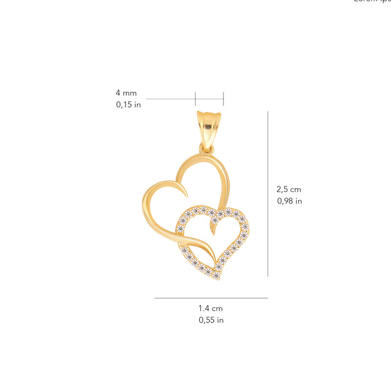 14 Ayar Altın İkili Kalp Taşlı Kolye Ucu
