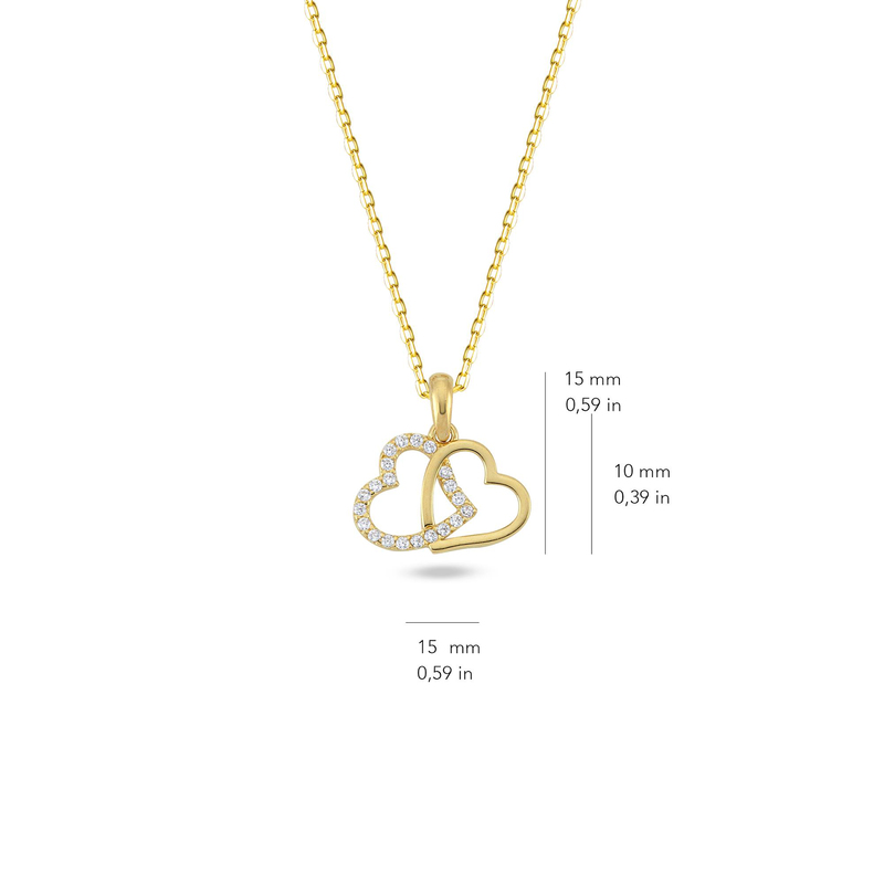 14 Ayar Altın Çift Kalp Kolye