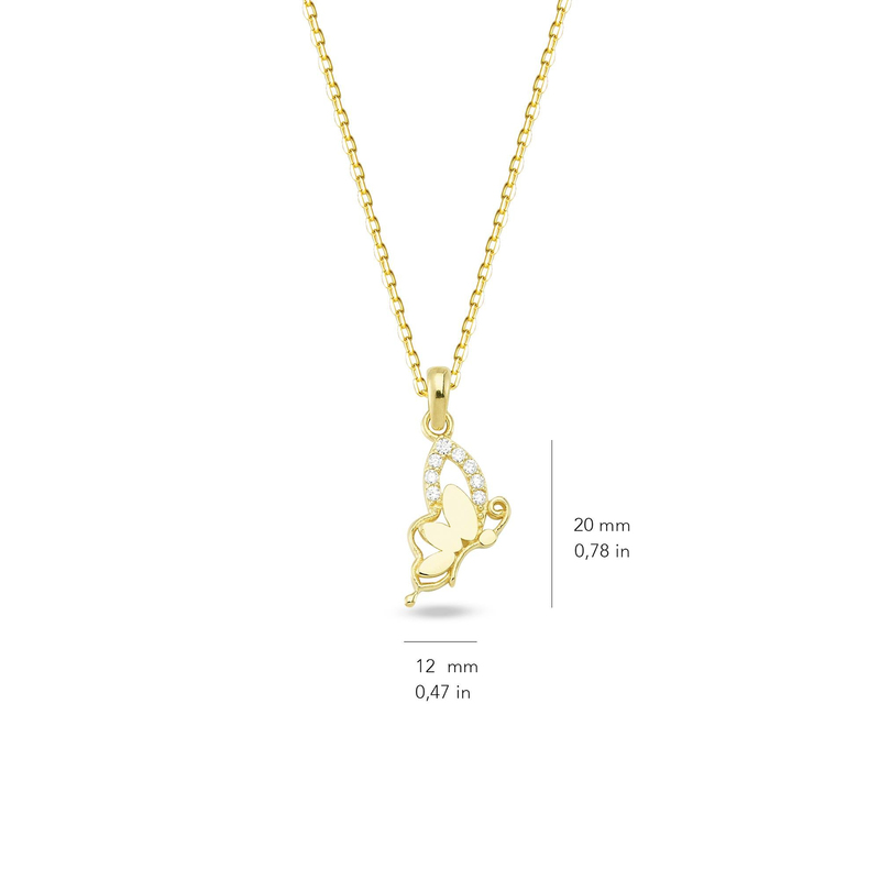 14 Ayar Taşlı Kelebek Altın Kolye