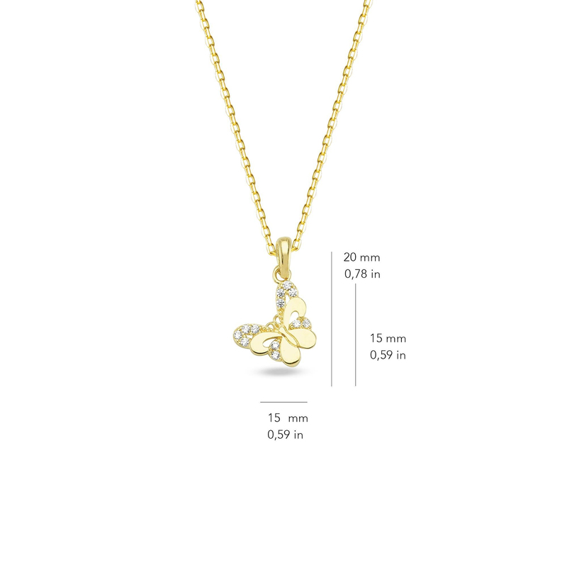 14 Ayar Taşlı Kelebek Altın Kolye