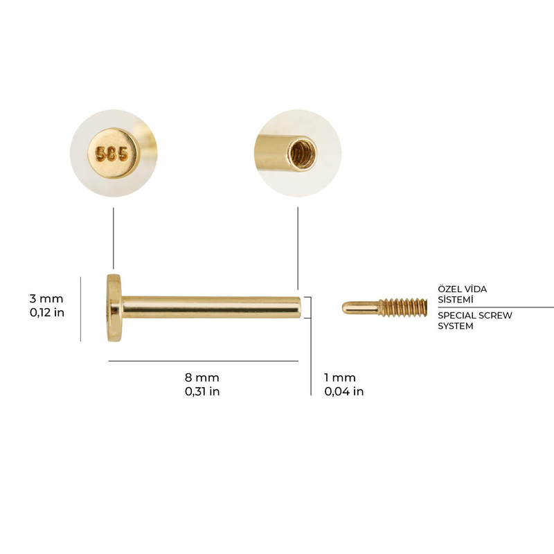 2 mm Top Altın Piercing