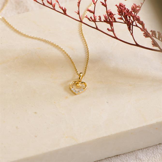 14 Ayar Altın Kalp Taşlı Kolye