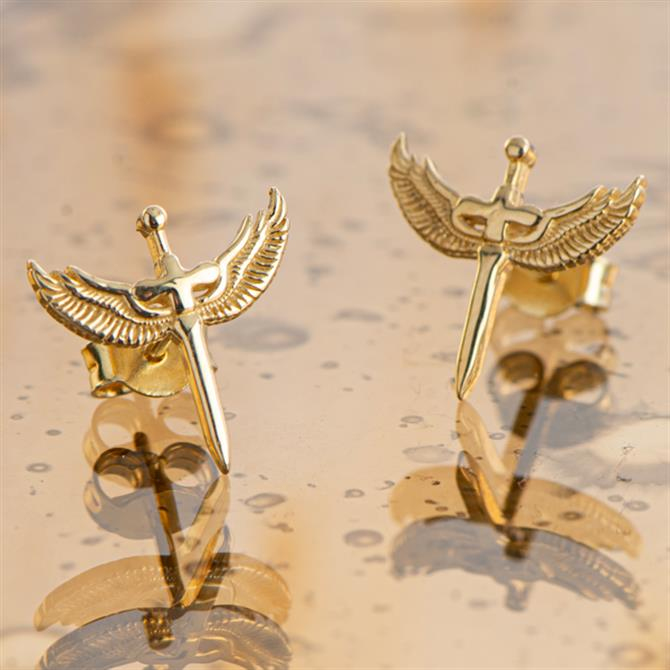 14 Ayar Altın Mikail Meleği Küpe