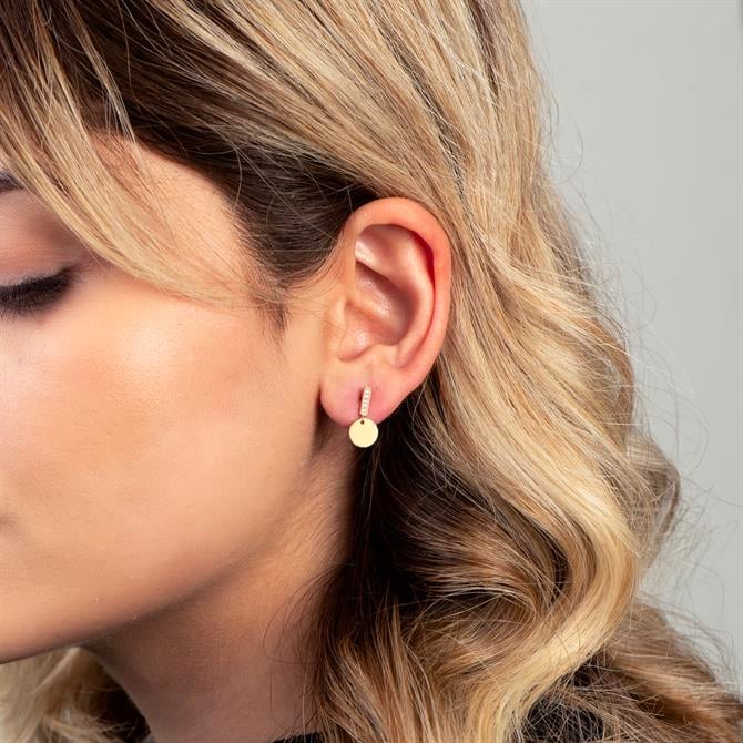 14k Altın Pul Sallantılı Taşlı Küpe