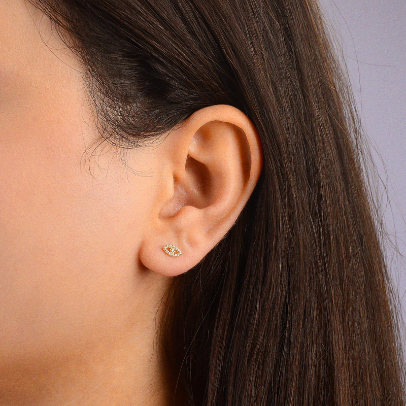 14 Ayar Taşlı Altın Göz Şans Küpe