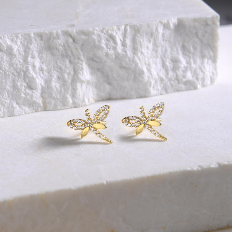 14 Ayar Taşlı Yusufçuk Altın Küpe