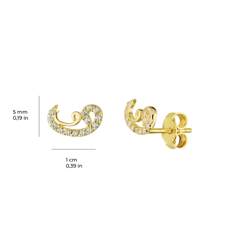 14 Ayar Altın Vav Harfi Taşlı Küpe