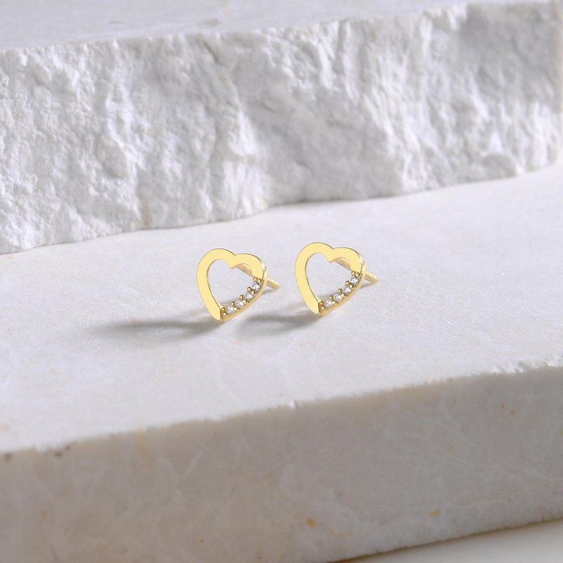 14 Ayar Taşlı Kalp Altın Küpe