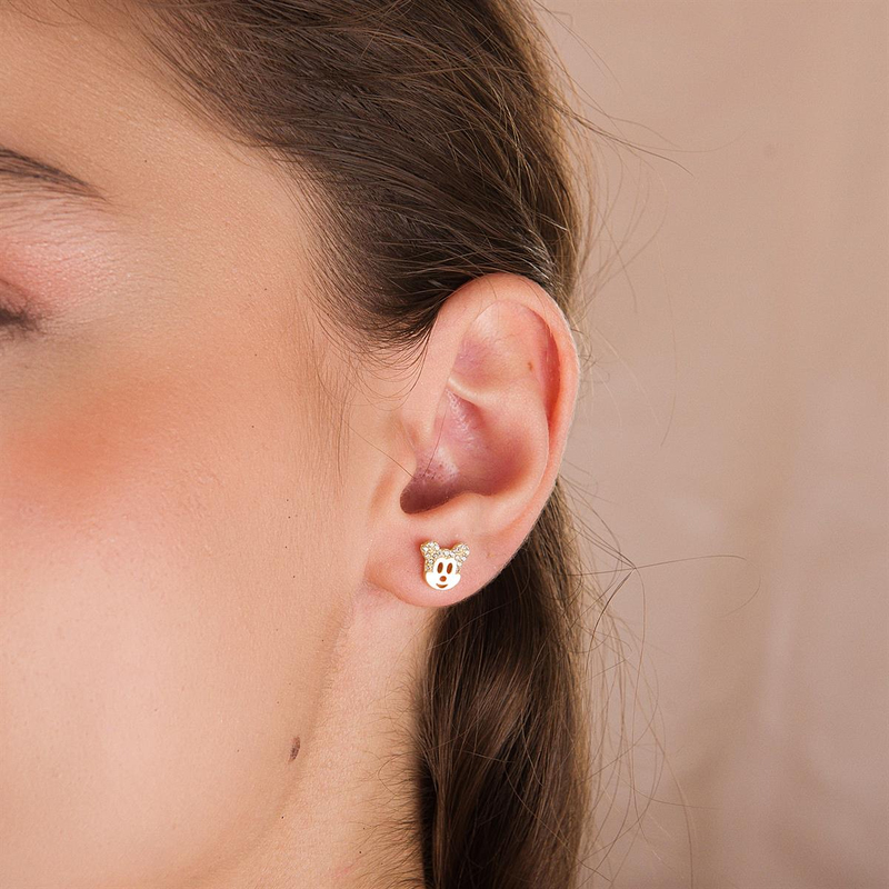 14 Ayar Taşlı Mickey Mouse Altın Küpe