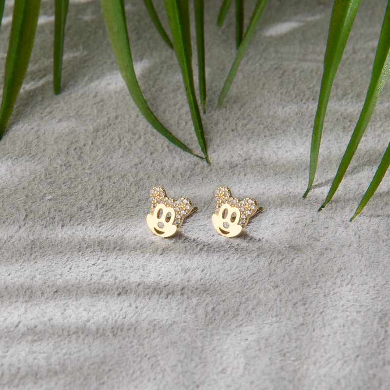 14 Ayar Taşlı Mickey Mouse Altın Küpe