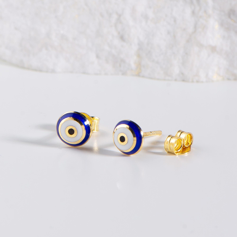 14 Ayar Nazar Boncuğu Altın Küpe