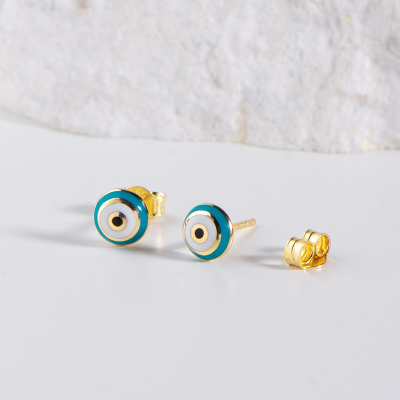 14 Ayar Nazar Boncuğu Altın Küpe