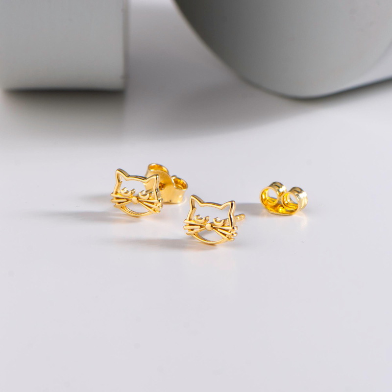 14 Ayar Altın Kedi Küpe