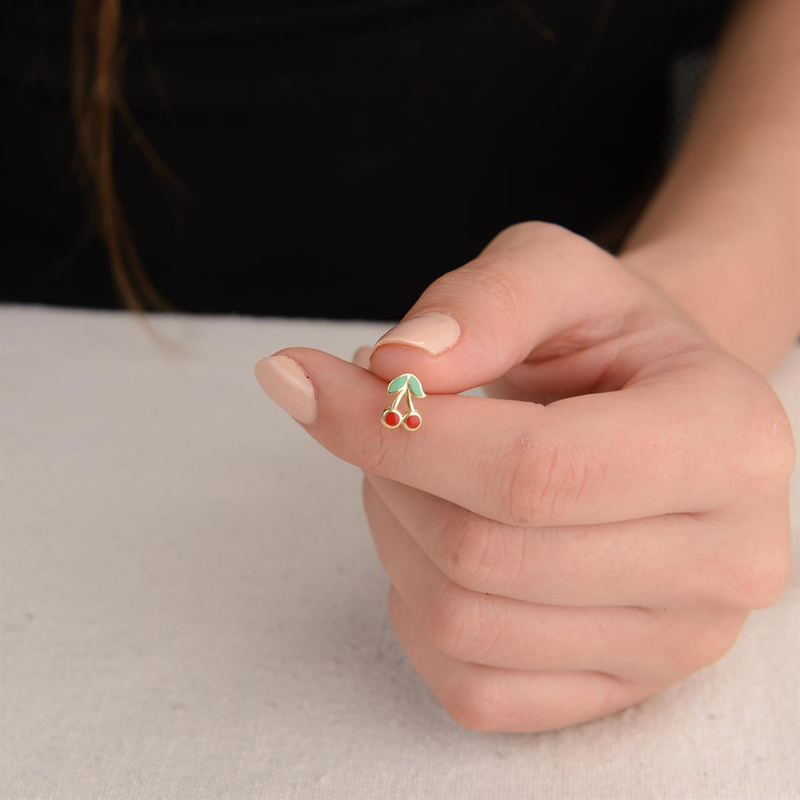 14 Ayar Altın Kiraz Çocuk Küpe