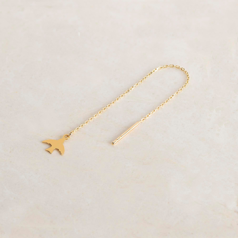 14 Ayar Altın Kuş Sallantı Zincir Tek Küpe