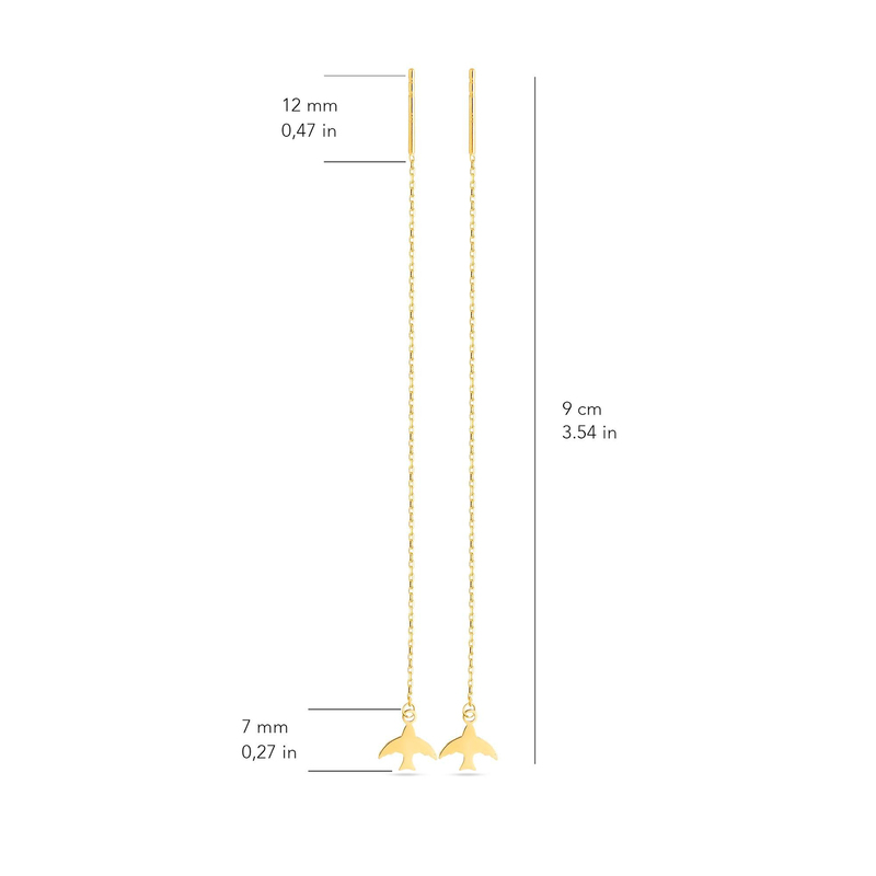 14 Ayar Altın Kuş Sallantı Zincir Tek Küpe