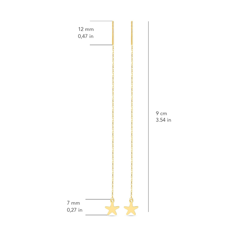 14 Ayar Altın Yıldız Sallantı Zincir Tek Küpe