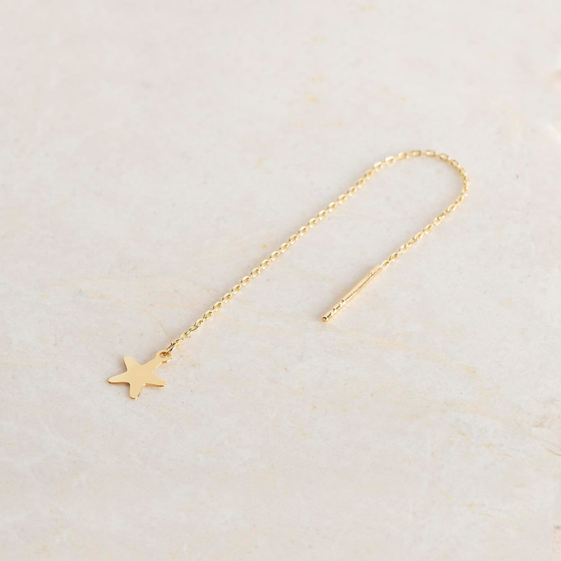 14 Ayar Altın Yıldız Sallantı Zincir Tek Küpe