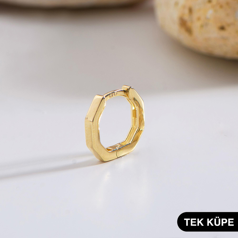 14 Ayar Altıgen Minik Tek Halka Altın Küpe
