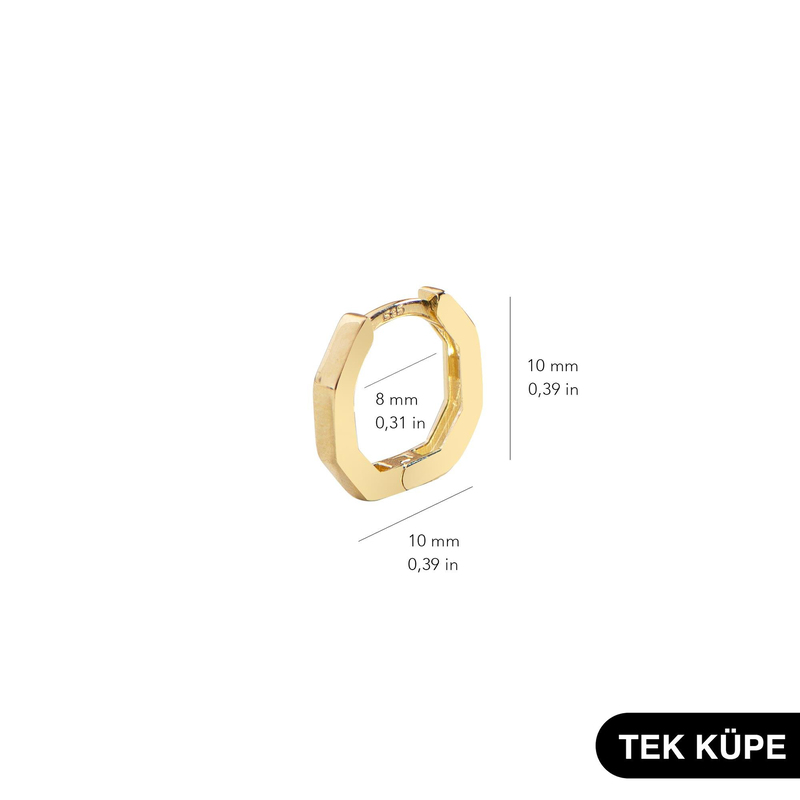 14 Ayar Altıgen Minik Tek Halka Altın Küpe