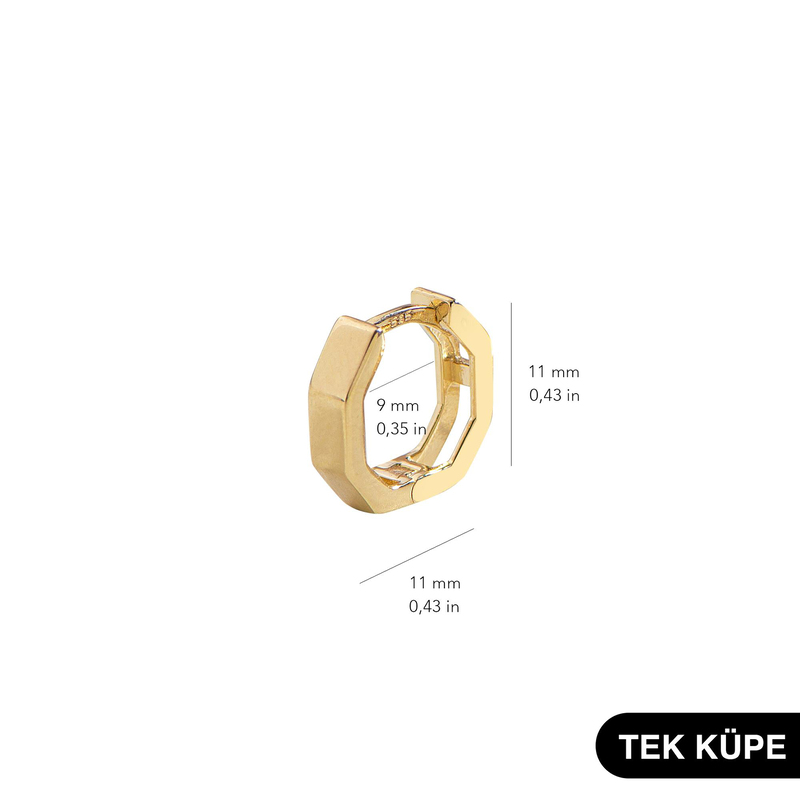 14 Ayar Altıgen Tek Minik Halka Altın Küpe