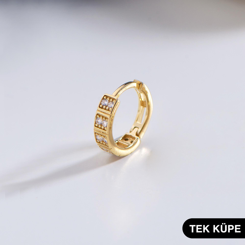 14 Ayar Altın Tek Minik Taşlı Halka Küpe