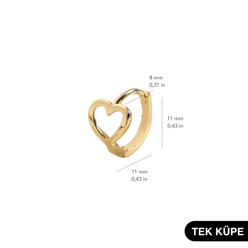 14 Ayar Minik Tek Kalp Halka Altın Küpe
