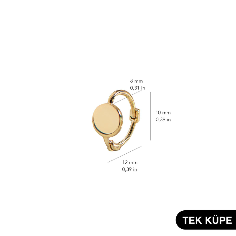 14 Ayar Modern Tek Minik Yuvarlak Halka Altın Küpe