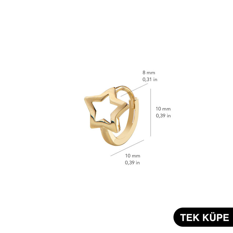 14 Ayar Tek Yıldız Halka Altın Küpe