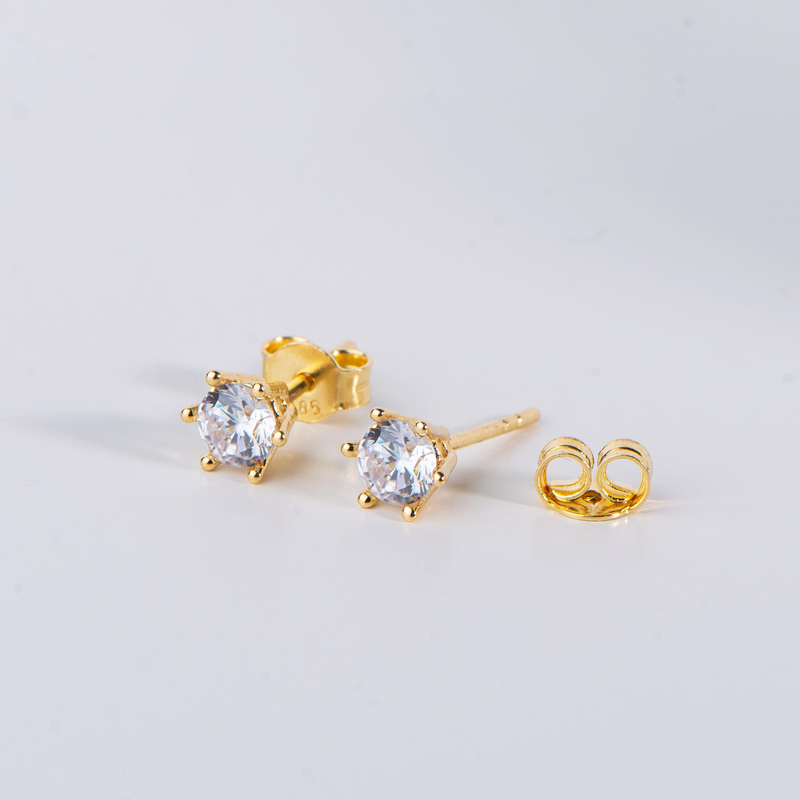 14 Ayar Tektaş 6 mm Altın Küpe