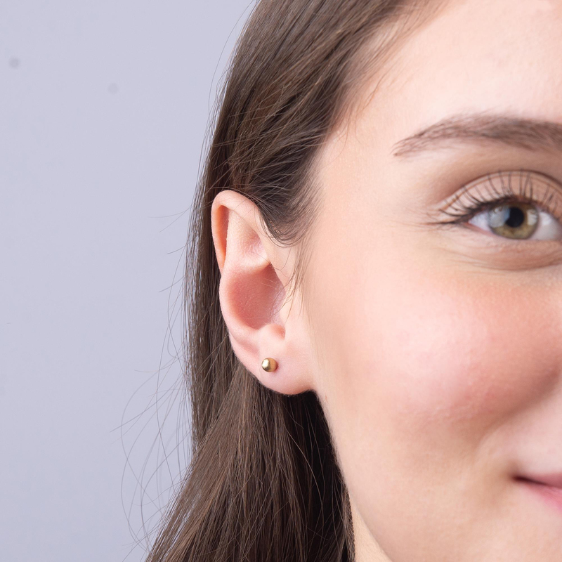 14 Ayar 3 mm Simli Altın Top Küpe