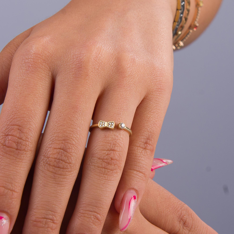 14 Ayar Altın Fiyonk Formlu Ayarlanabilir Yüzük