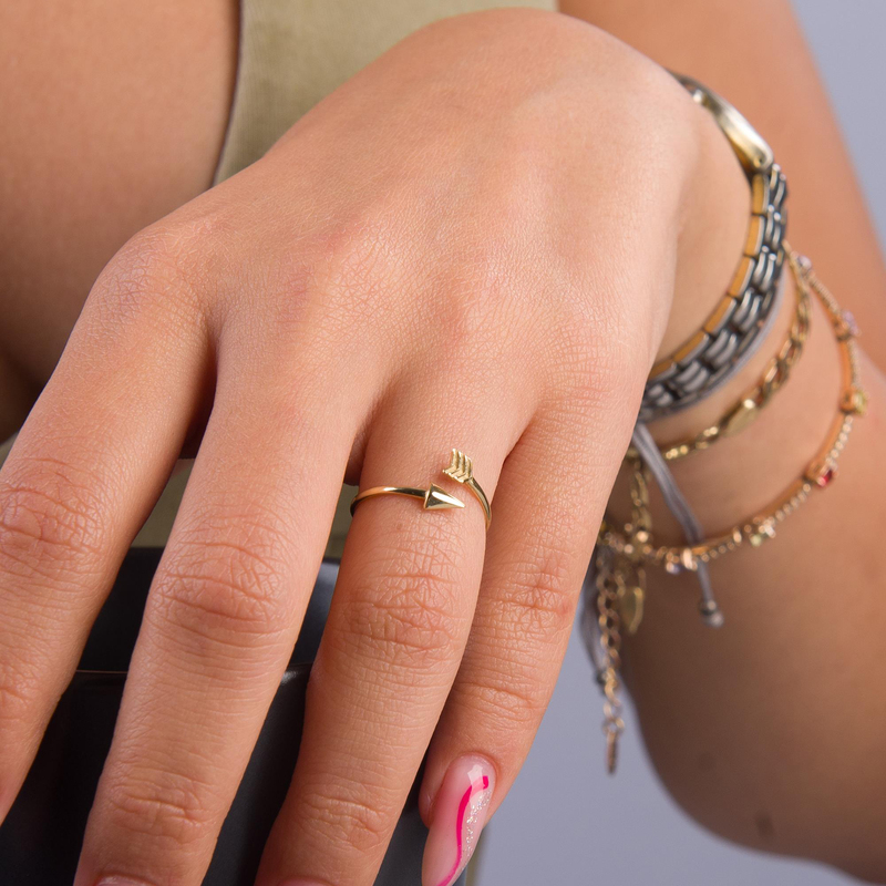 14 Ayar Altın Ok Formlu Ayarlanabilir Yüzük