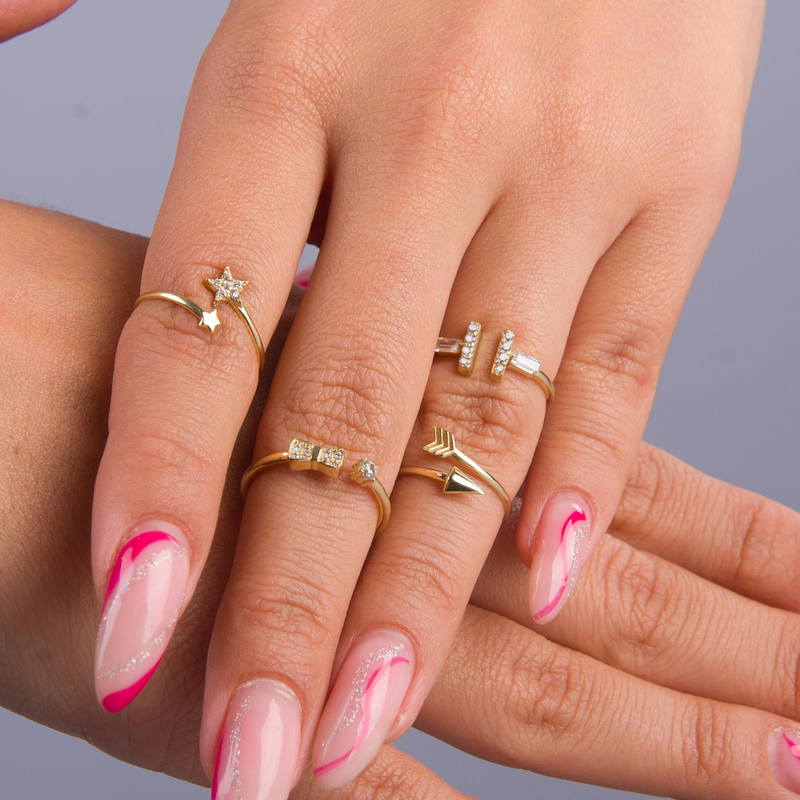 14 Ayar Altın Ok Formlu Ayarlanabilir Yüzük