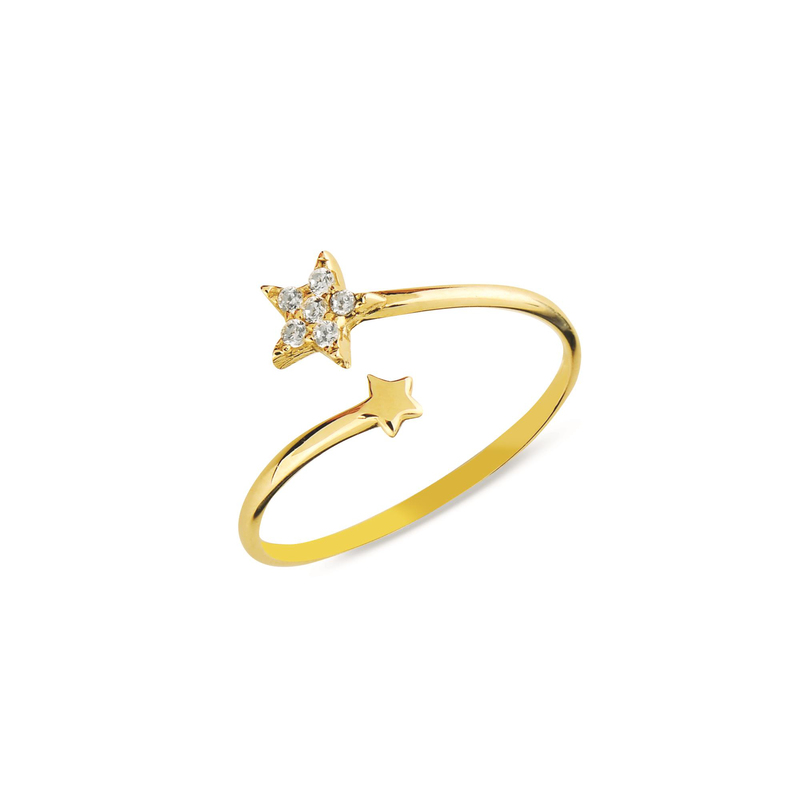14 Ayar Altın Yıldız Taşlı Ayarlanabilir Yüzük